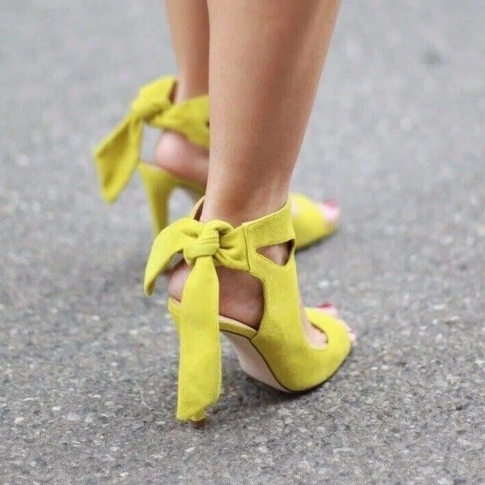 ZARA LIME GREEN SUEDE OPEN TOE HEELS